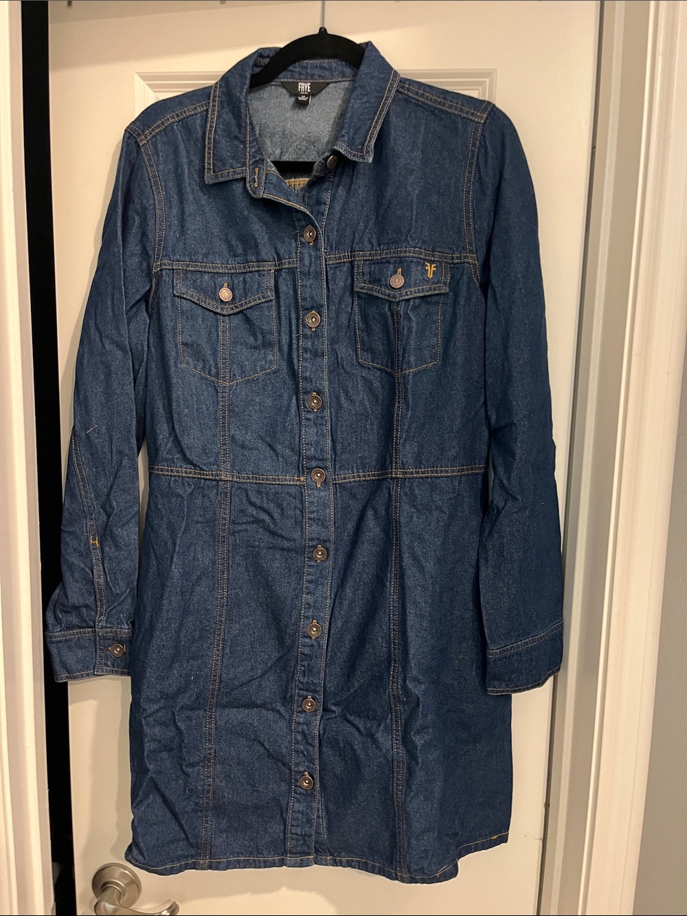 Frye Dark Blue Denim Long-Sleeve Shirt Dress